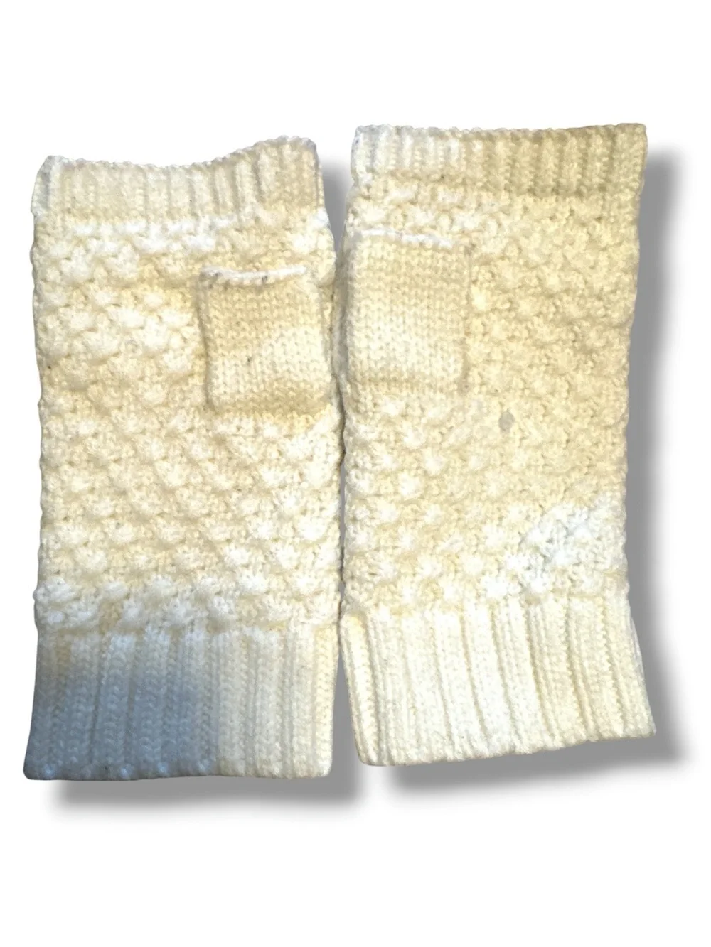 Under Armour Cream Knit Convertible Mittens with Button Detail